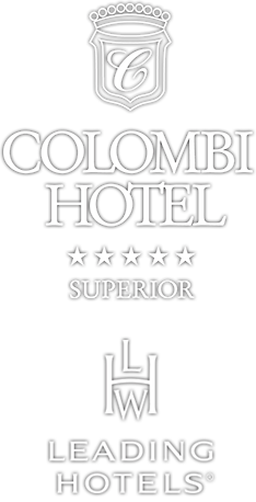 Logo des Colombi Hotel: 5‑Sterne Superior Emblem mit Wappen; Mitglied von Leading Hotels.